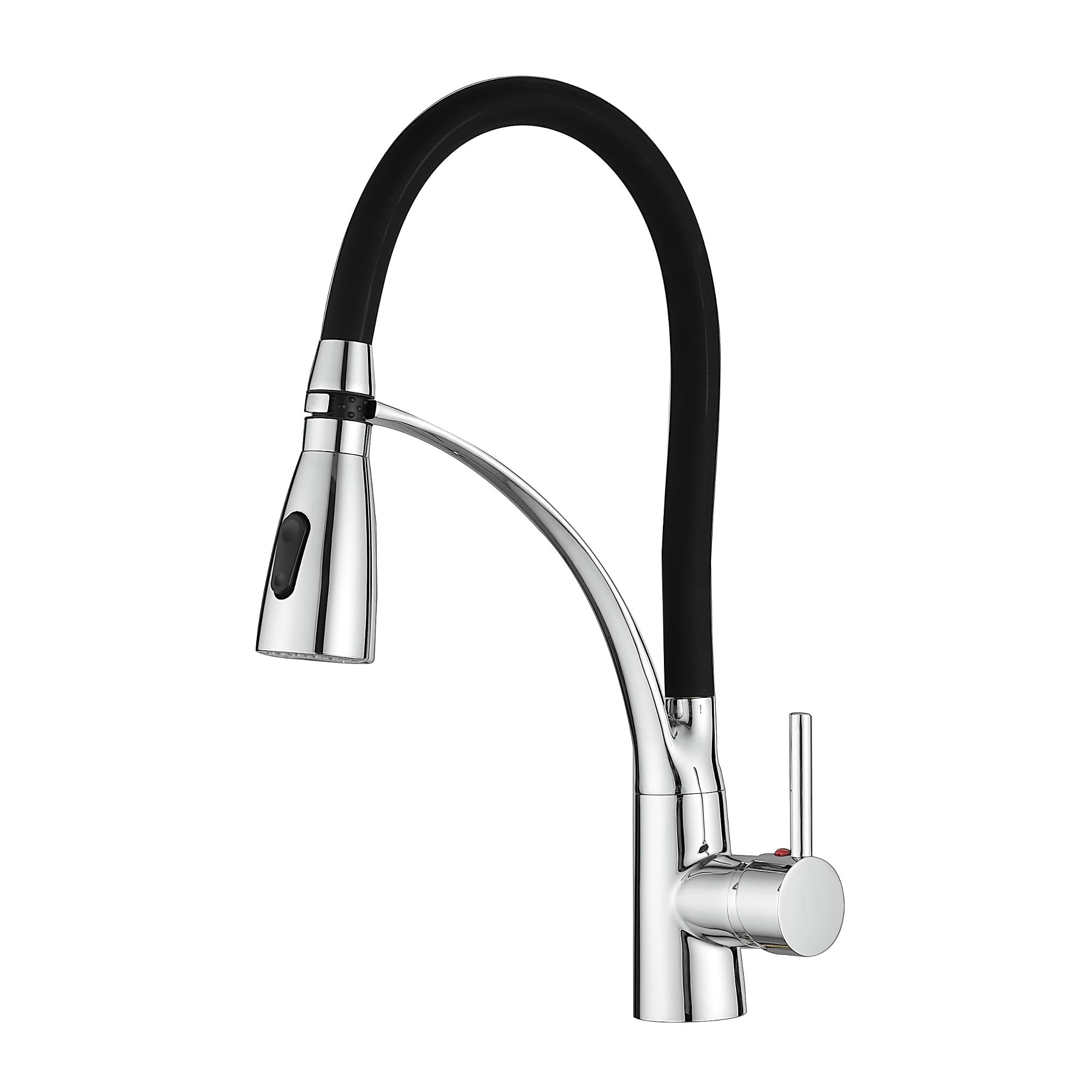 Haiba Chrome Kitchen Mixer Tap with Pull Down Dual Function Sprayer, Single Lever 360° Swivel Kitchen Sink Taps with Black Silicone Hose, Solid Brass