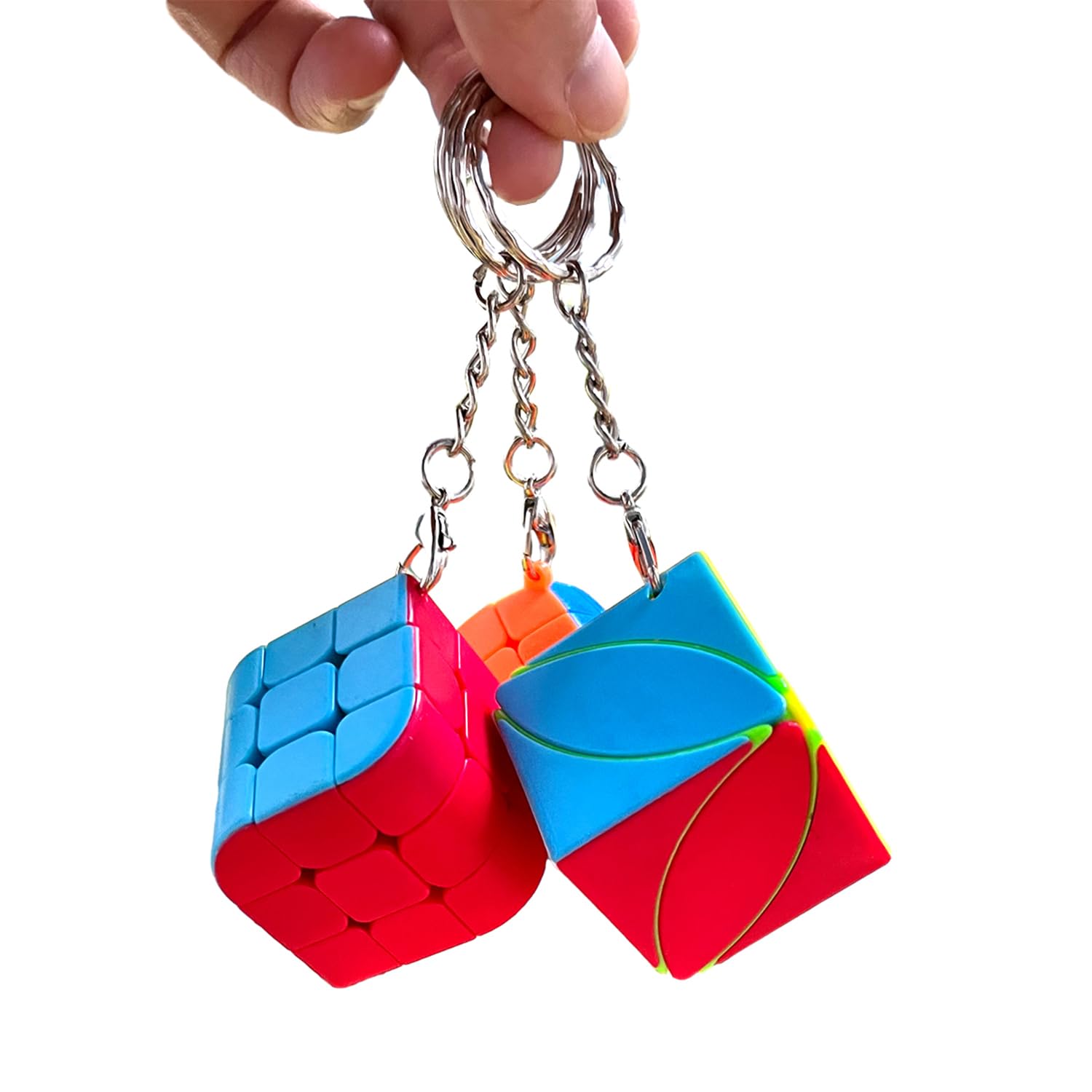 Yealvin Mini Keychain Magic Cube Set Mini Keyring Speed Cube Set of 2x2 Ivy Magic Cube 3x3 Magic Cube and 3x3x3 Trihedron Magic Cube Puzzles Toys (3 Pack)