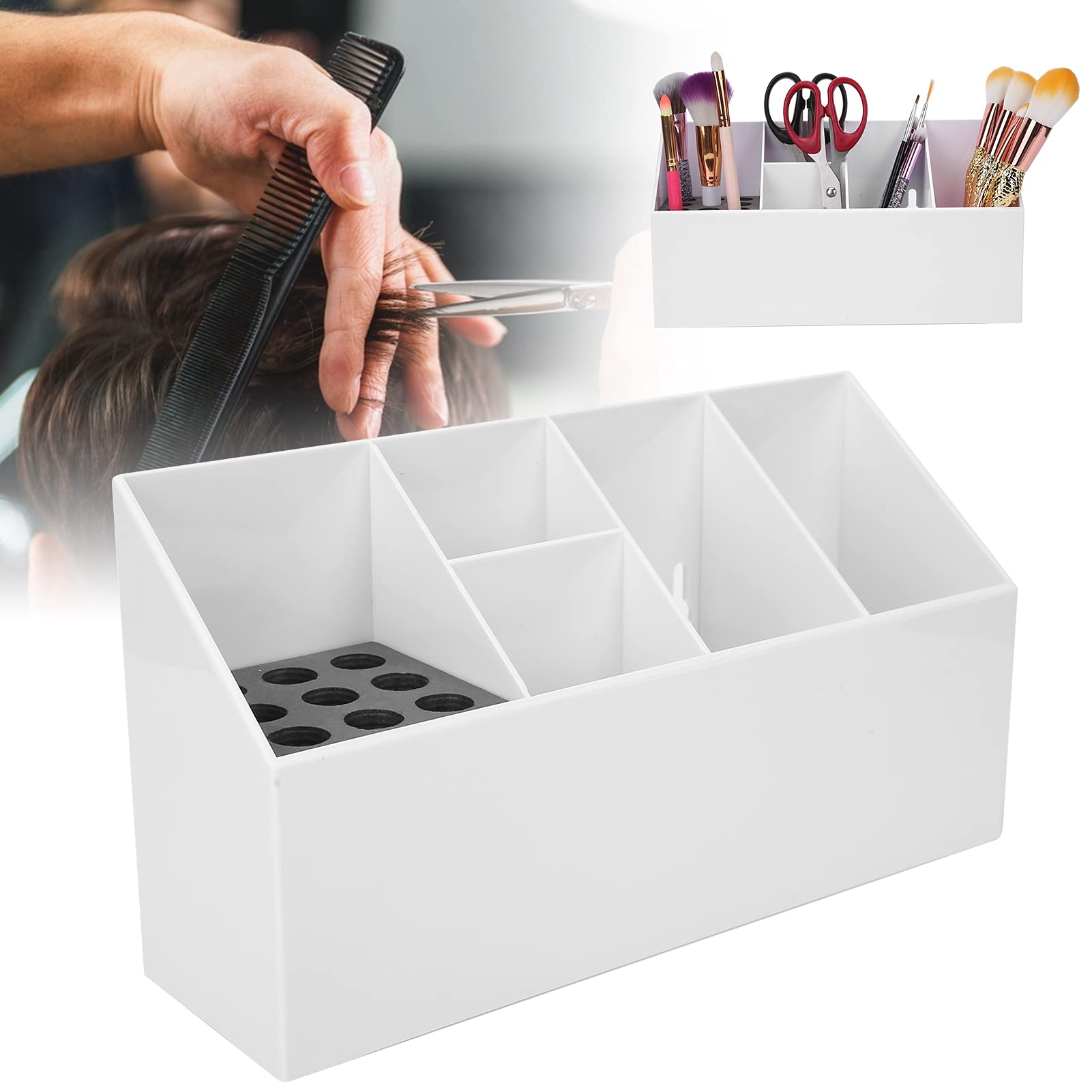 Scissors Holder Rack, Professional Salon Scissors Organizer Holder Hairdressing Combs Hair Clips Hairdressing Tool Storage Box for Hair Stylist Office Home(White)