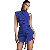 GORGLITTER Women's Flower Birthday Cocktail Mini Dress Asymmetrical Mock Neck Summer Going Out Prom Vacation Sundresses
