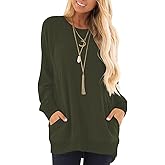 KUOTAI Womens Fall Long Sleeve T-Shirts Casual Tunic Tops for Leggings Loose Soft Blouses with Pocket