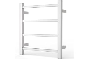SHARNDY Towel Warmer Brushed Nickel for Bathroom Wall Mounted Bath Towel Heater Plug-in Electric Heated Towel Rack Stainless Steel Square 4 Bars Drying Rack ETW13-2A 35W 19.69x17.71x4.33 inches