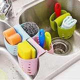 Grocery House Sponge Sink Holder, Hanging Silicone Kitchen Gadget Storage Organizer, Baskets Drain Bag (Blue)
