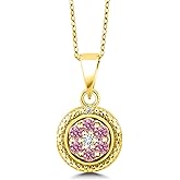 Gem Stone King 18K Yellow Gold Plated Silver Pink and White Lab Grown Diamond Round Pendant Necklace For Women (0.34 Cttw, Gemstone Birthstone, with 18 Inch Chain)