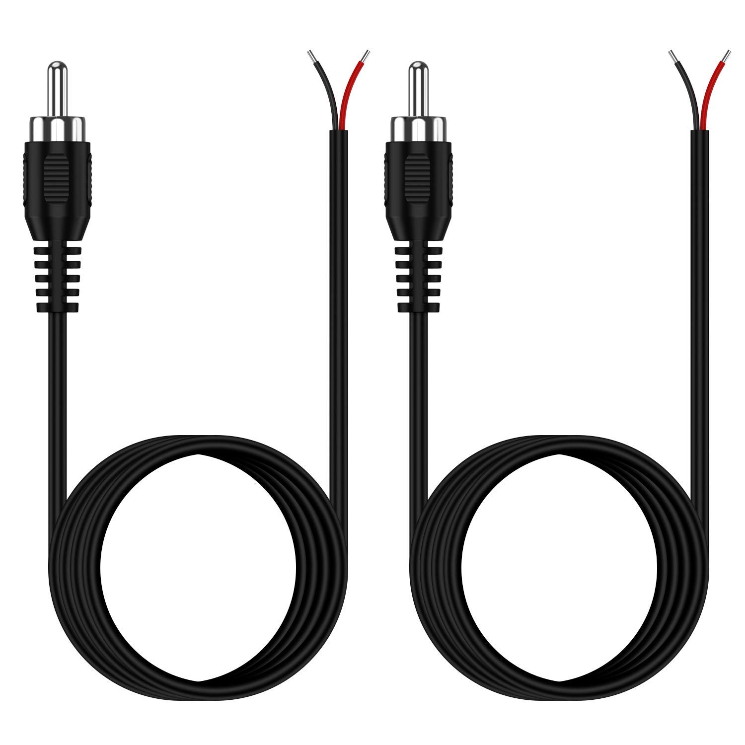 RCA to Bare Wire Cable, (2 Pack 20AWG 6.6 ft) Replacement RCA Male Plug Jack Connector Adapter to Bare Wire Open End Audio Video RCA Cable for Repair