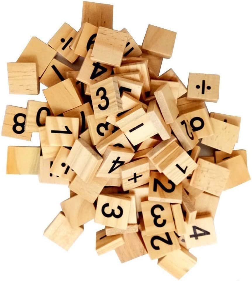 POFET Wooden Tiles Wood Number and Symbol Piece Replacement 100 Tiles Toys Crafts and Pre-school Kids Education Wedding Decor - Image 5