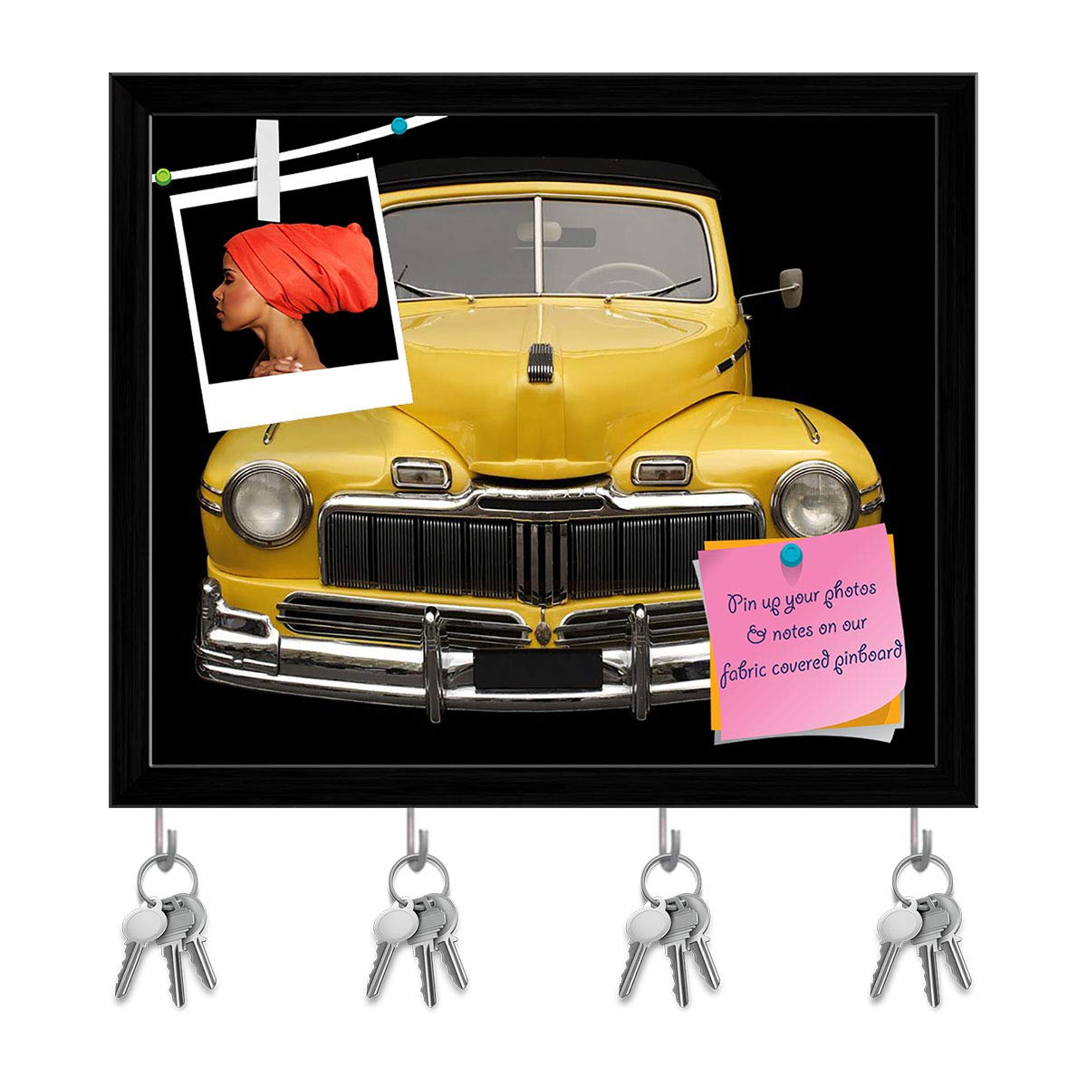 ArtzFolio Image of an Antique Classic Car Key Holder Hooks Notice Pin Board Soft Board Black