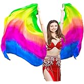 TMZAQH Women Real Silk Belly Dance Veils Silk Belly Dancing Silk Veil 3 Yards Hand Scarves Fire Flame Colors