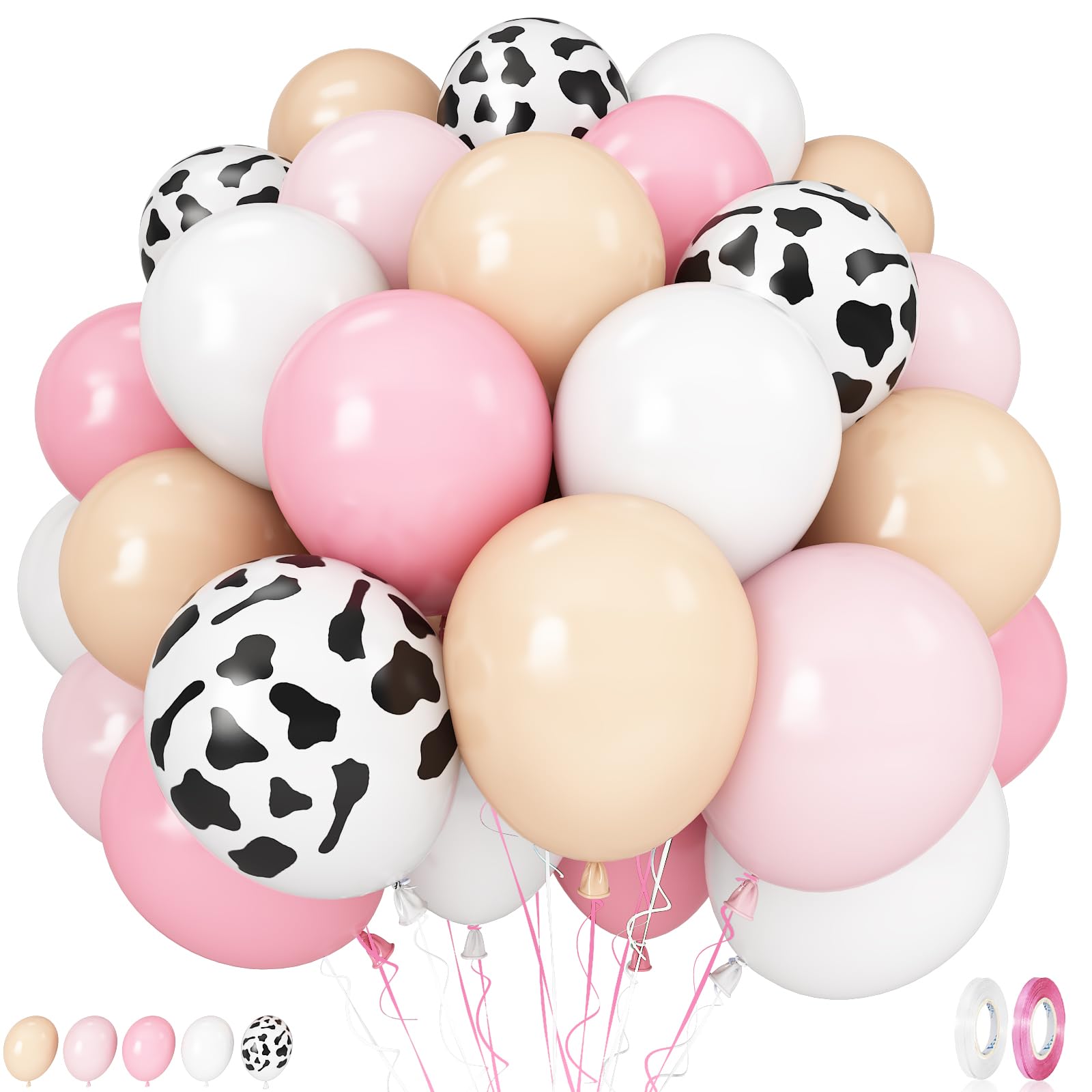 Photo 1 of Cow Print Balloons, 60PCS Pastel Pink Cow Print Latex Balloons, Pink Cream Beige White Balloons for Girls Birthday Baby Shower Cowgirl Rodeo Farm Animals Gender Reveal Party Decorations Supplies