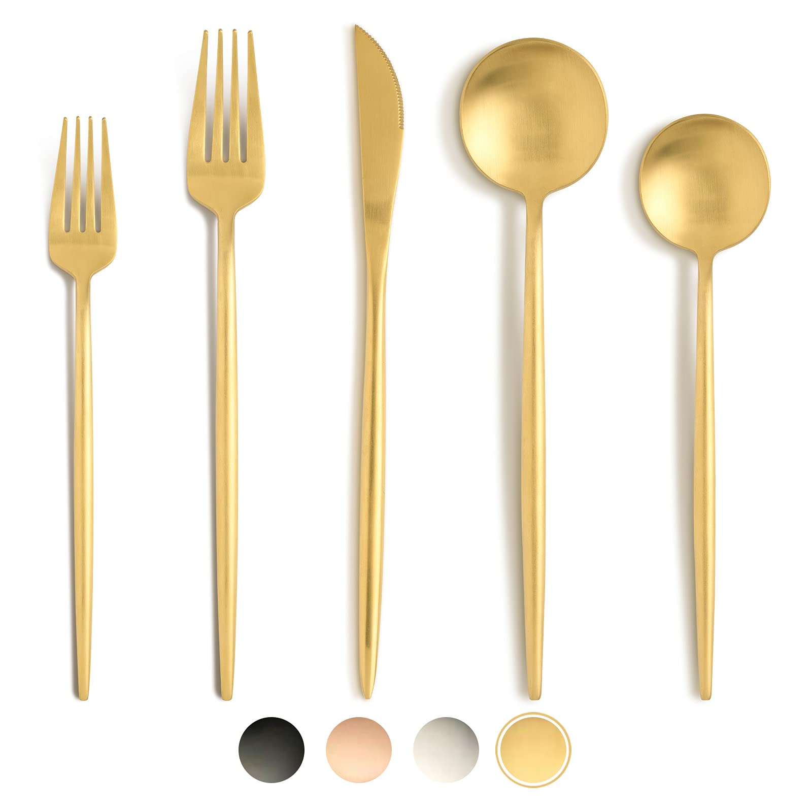 Photo 1 of 20 Pcs Gold Silverware Set, Stainless Steel Flatware Set Service for 4, Matte Gold Cutlery Set, Include Knives/Forks/Spoons, Dishwasher Safe
