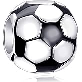 Choruslove Football Charm 925 Sterling Silver Soccer Ball Charm with Black White Enamel Bead for Sport Lover Charm Bracelet