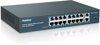 YuanLey 18 Port Gigabit PoE Switch 16 PoE+ 2 Uplink 250W