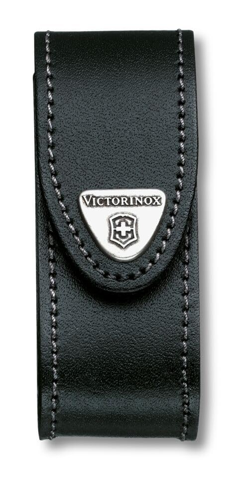 Victorinox Belt Pouch Leather for Swiss Army Knife, Pocket Knife, Belt Loop, Hook-and-Loop- fastener, Black
