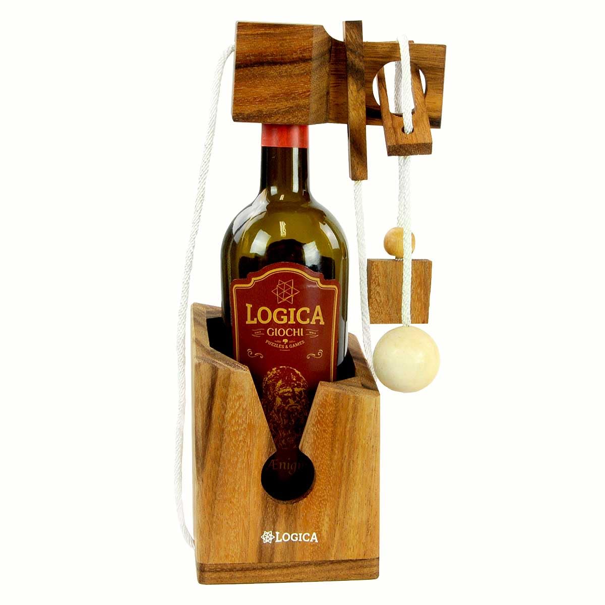 Logica Puzzles Art. Not For Alcoholics - Wooden Brain Teaser - Wine Bottle Puzzle - Difficulty 3/6 Hard - Leonardo da Vinci Collection (Classic)