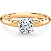 Gem Stone King 0.7 Cttw 10K Yellow Gold Lab Grown Diamond Engagement Ring | Wedding Anniversary Promise Ring For Women | Cushion 5MM | DEF Color | VVS-VS Clarity
