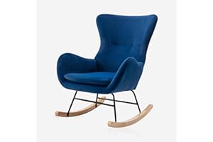 Tsuysi Velvet Rocking Chair Nursery, Upholstered Rocking Chairs with High Backrest and Armrests, Small Glider Chair for Nursery, Living Room, Bedroom (Blue)