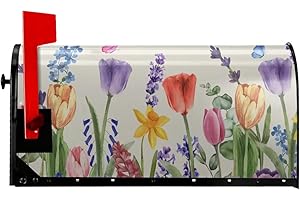 DMERBYL Spring Colorful Flowers Mailbox Covers Magnetic Standard Size 18" X 21",Watercolor Butterfly and Flowers Summer Mailb