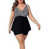 Halcurt Womens Plus Size Tummy Control Tankini Set Swimsuit Twist Front Swim Dress with Short Two Piece Bathing Suit