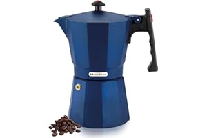 Magefesa Colombia Blue Stovetop Espresso Moka Pot, 6-Cup/10 oz, Italian Coffee Maker for Cuban Coffee, Extra-Thick Aluminum, Heat-Resistant Handle, Safe & Easy-to-Use, Greca Coffee Maker