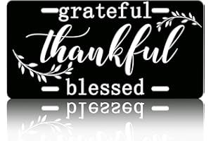 PUIBUN Grateful Thankful Blessed Car Front License Plate Cover Personalise License Plate Cover Rust-Proof Metal Car Plates Tag Novelty Vanity Tag Decorative 4 Holes Men Women Gifts