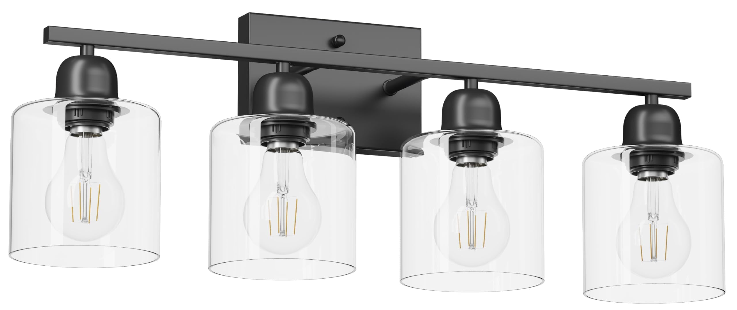 Photo 1 of Black Vanity Lights for Bathroom 4 Light, Black Bathroom Light with Clear Glass, Wall Lights for Mirror Living Room Bedroom Hallway E26 Base