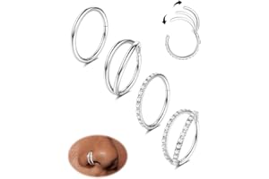 Dochais 4PCS 18G Nose Rings Hoops, Surgical Steel Earrings Tragus Septum Piercing CZ Clicker Septum Ring Hinged Segment Septu