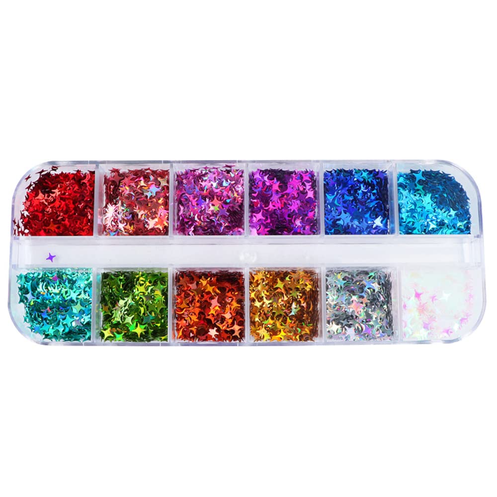 YiYaO Glitter Star Sequins, 12 Colors, 2.5 to 4 mm, PET Material, for Crafts, Nail Art and Party Decoration