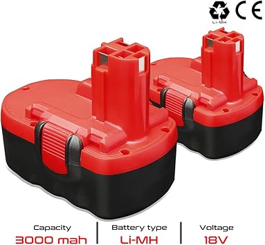 2 Pack Replacement Ni Mh Battery For Bosch Power Tools 18v 3000mah