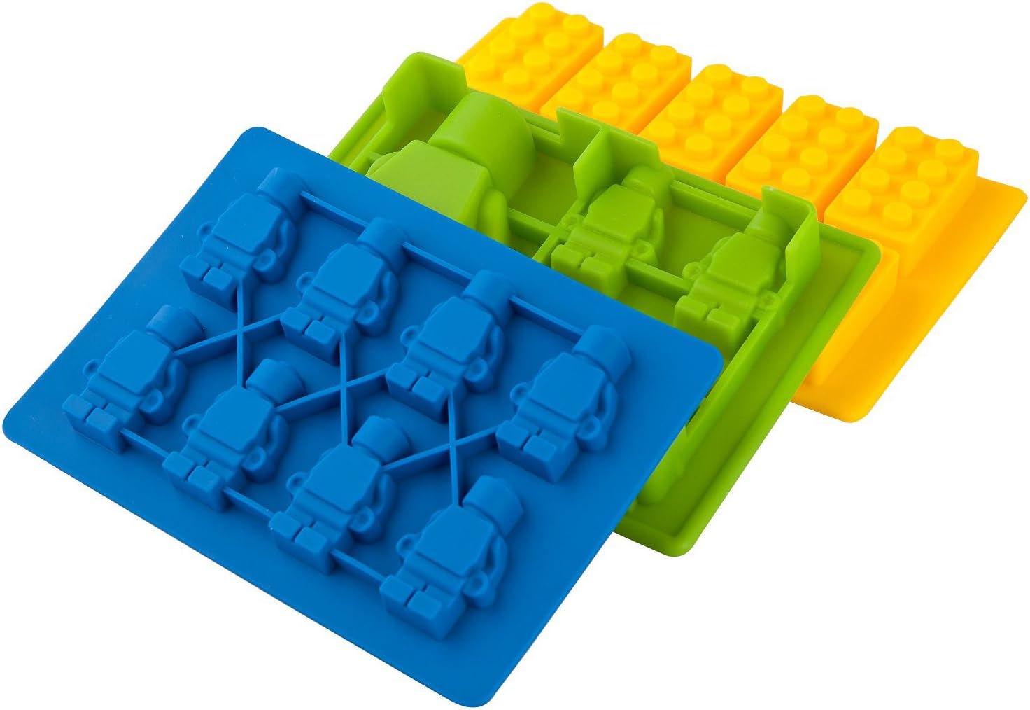 Kitchim Building Brick Candy Mold and Ice Cube Tray - Lego Figures and Bricks - Three Pack - Silicone