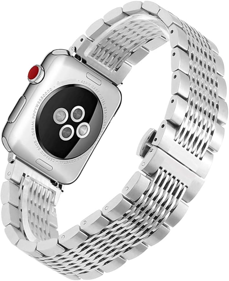 Kai Tian Solid 42mm 44mm 45mm 49mm Polished&Matte Mesh Watch Strap Compatible for Apple Watch Band Stainless Steel Replacement Bracelet for iWatch Series 7 6 5 4 3 2 1 Sport Silver