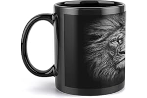 VstaDank Black And White Lion Head Mug Ceramic Coffee Mugs with Large Handle Novelty Coffee Cup Idea Gift for Women Personali