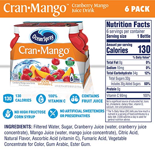 OCEAN SPRAY CRAN-MANGO JUICE DRINK, 10 OUNCE BOTTLE (PACK OF 6)