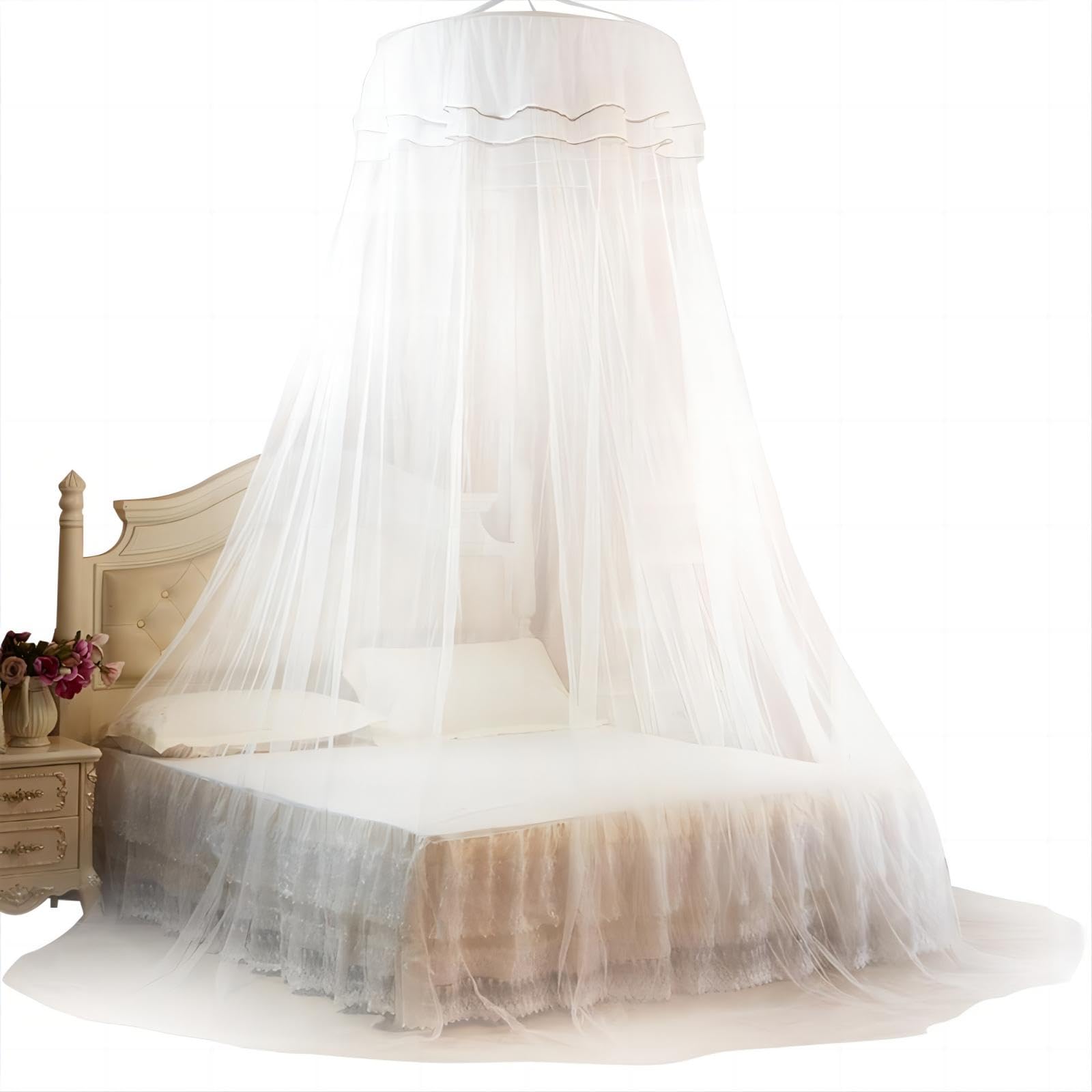 VIFERR White Dome Mosquito Net Large Dome Hanging Net Tent Lace Princess Bed Canopy Travel Mosquito Web Bed Canopy for Single Double Breathable Round Cover