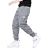 HOTake Men's Casual Cargo Pants Elastic Waist Drawstring Tapered Pants for Men Joggers Hiking Pants with Multi Pockets