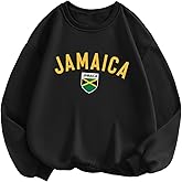 SweatyRocks Women's Jamaica Letter Graphic Sweatshirts Long Sleeve Casual Pullover Top