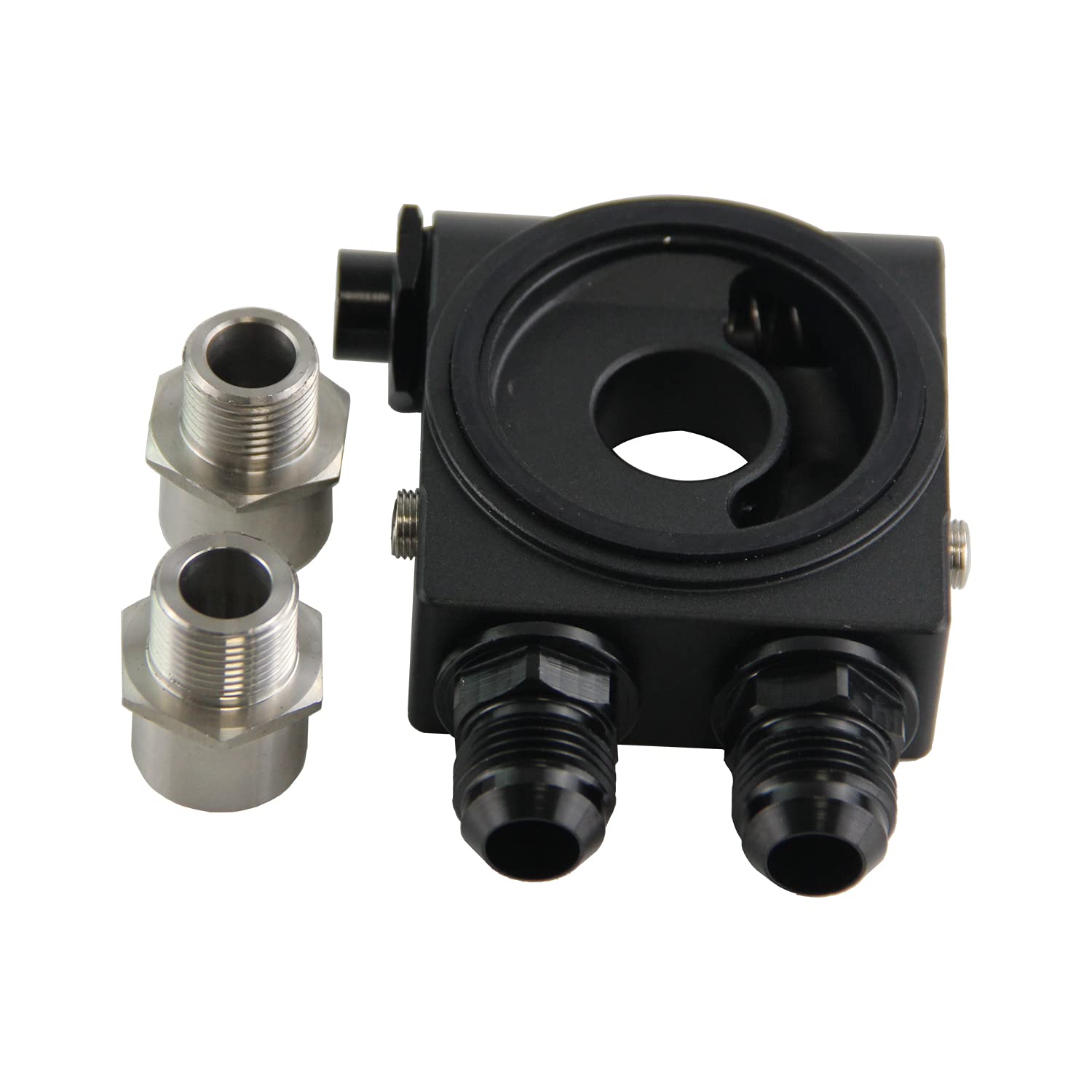 Photo 1 of PKSABB Universal Oil Cooler Thermostat Sandwich Plate Adapter 3/4In 16-UNF / M20 X1.5 AN10 Black Aluminum
