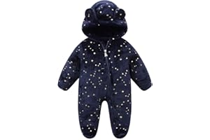 MOKITONI Baby Fleece Jumpsuit for 0-3 Months Infant Bear Snowsuit Newborn Romper Warm Coat