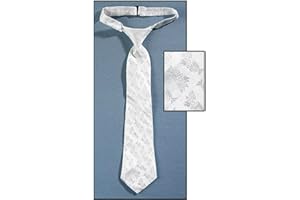Boys Holy First Communion Gift Chalice Brocade 14 Inch White Satin Adjustable Dress Tie