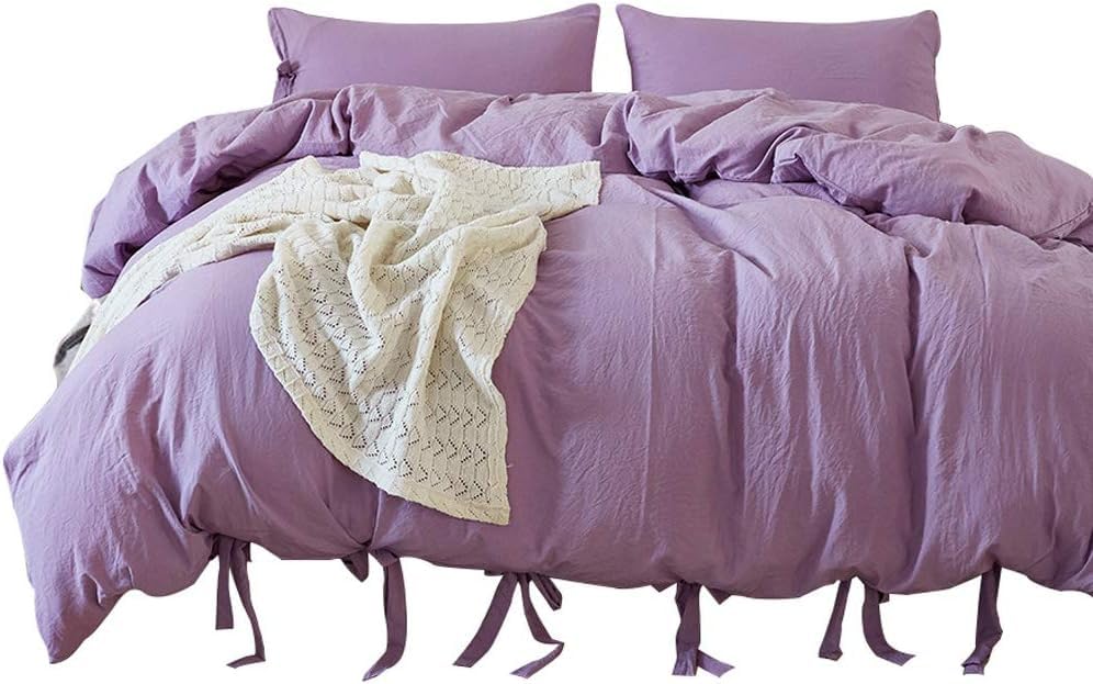 TCXZTYJH Nature Brushed Duvet Cover Set King Size with Knots Ties Closure 3Pcs (1 Duvet Cover + 2 Pillow Shams) Modern Fringe Lace -ups Design Bedding Cover Set, Khaki