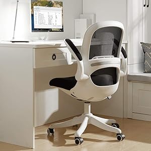 BERLMAN Ergonomic Mid Back Mesh Office Chair with Flip-up Arms and Adjustable Height Desk Chair Anchor Chair Student Chair (White&Black)