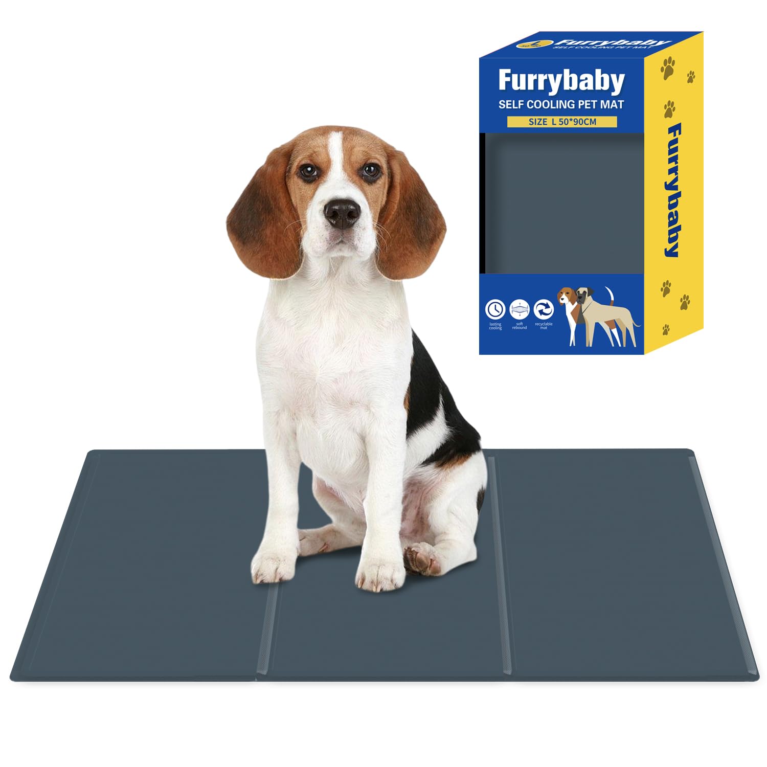 furrybaby Dog Cooling Mat, Cool Mat for Dogs, Self-Cooling Pad Cool Mats, No Need to Refrigerate or Freeze, Apply Indoors Outdoors Car(Grey,L 50x90cm)