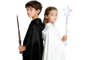 SANCO Magic Wand for Kids - Light Up Wands & Cape Set Include Princess Fairy Wand, Wizard Wand & Dual-Sided Cape, Witch Toys Cosplay Party Favors, Christmas Birthday Gifts for Girls & Boys