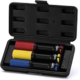 CASOMAN 3PCS 1/2" Drive Non-marring &amp; Thin Wall Lug Nut Impact Socket Set, for Wheel Lug Nut Remover, Extra Deep 150mm, 6-Point, Metric, CR-MO, 17mm 19mm 21mm