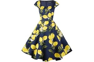 PUKAVT Women's Cocktail Party Dress Cap Sleeve 1950 Retro Swing Dress with Pockets