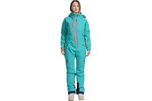 MOUS ONE Women One Pieces Ski Suits Waterproof Warm Insulated Ski Jumpsuit Removable Hood Snowsuit for Snow Sport