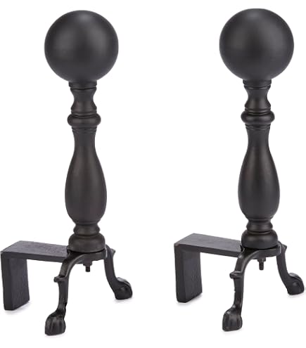 17-Inch Cast Iron Fireplace Andirons - Decorative Fire Shape Design For Wood Burning Fireplaces