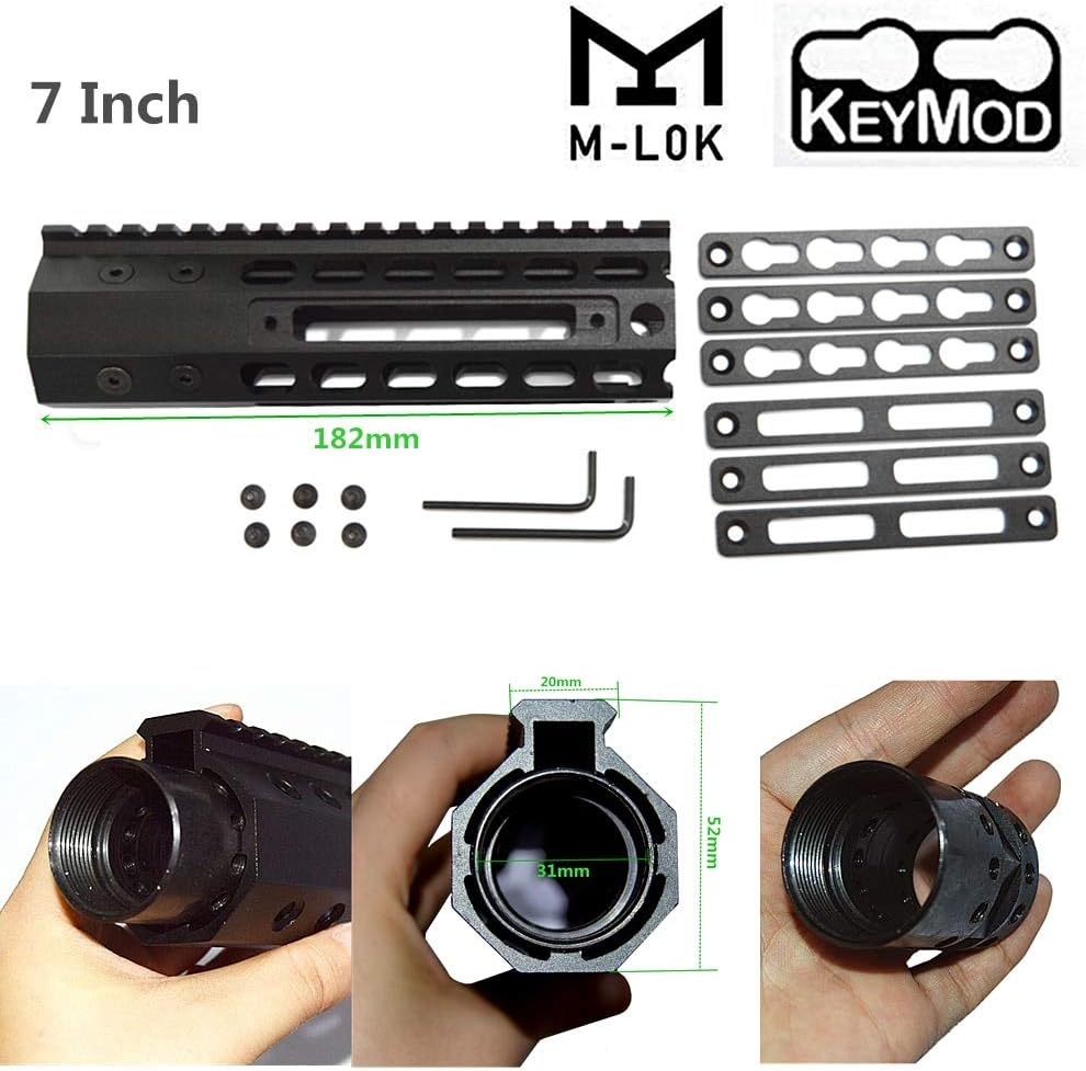 Haowenzhen Tactical 7" 12" Inch AR15 Free Float Keymod for Mlok Compatible Handguard Picatinny Rail with Steel Nut for Hunting Tactical M4 M16 Rifle Scope Mount
