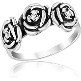 AeraVida Vintage Valentine Roses of Love .925 Sterling Silver Promise Ring | Rose Band Rings for Women Sterling Silver | 925 Sterling Silver Rose Ring for Women | Sterling Silver Rose Band Ring