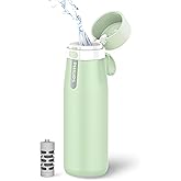 PHILIPS Filtered Water Bottle Stainless Steel Keeps Cold 18.6oz Green | Insulated BPA-Free Water Bottle With Leakproof Lid. Filter Removes Chlorine &amp; Odor, Lasting 2 Months Or 40 Gallons