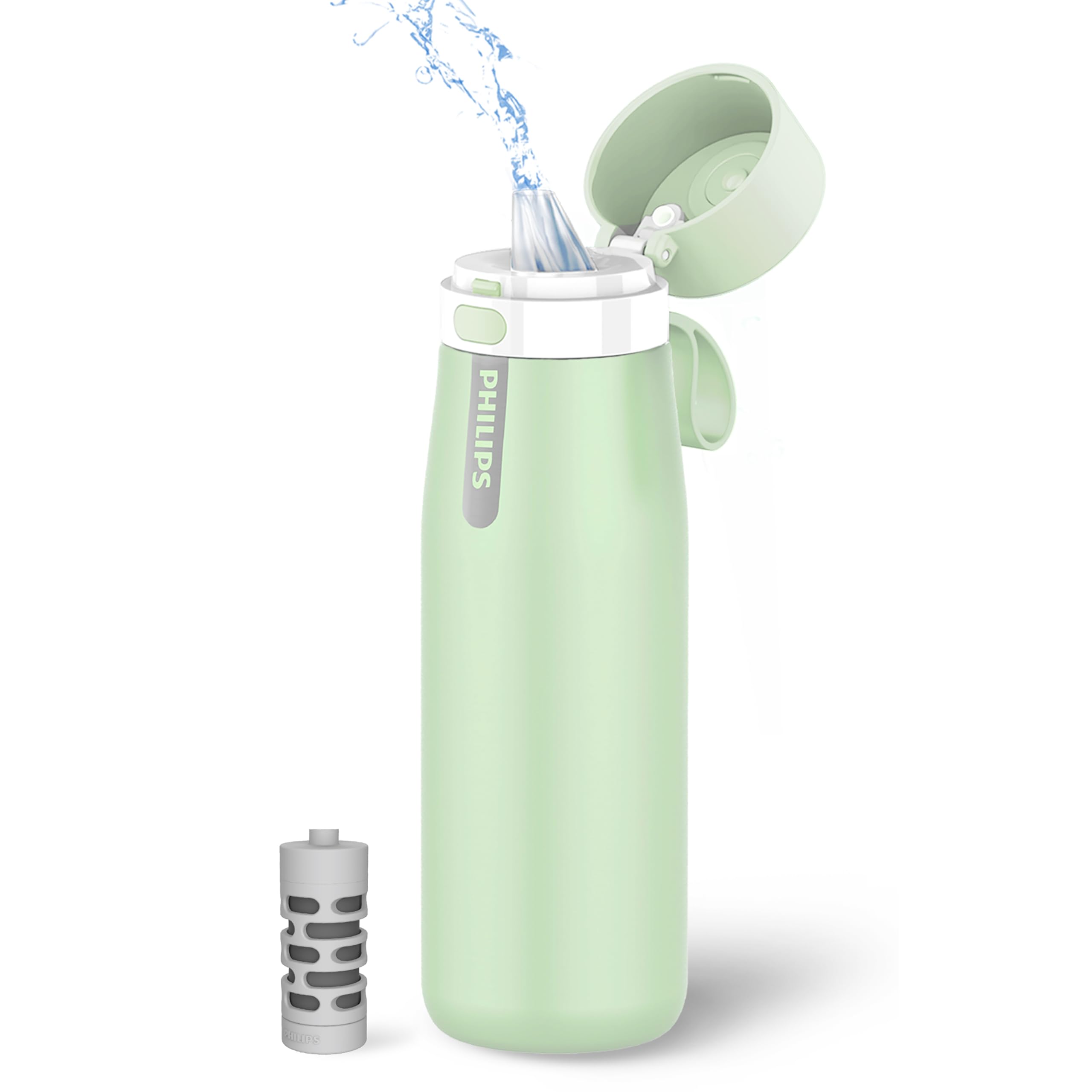 Photo 1 of PHILIPS Water Bottle with Filter, Filter Water Bottle Stainless Steel with GoZero Everyday BPA-Free Tap Water Filter, Water Filter Bottle Keep Drink Cold 24 Hours, 1 Filter for 40 gal / 2 Months